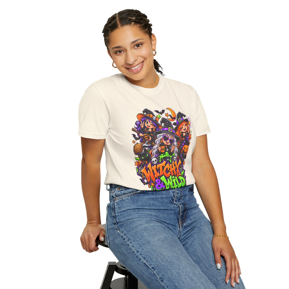Witchy & Wild – Halloween Witch Crew Graphic T-Shirt