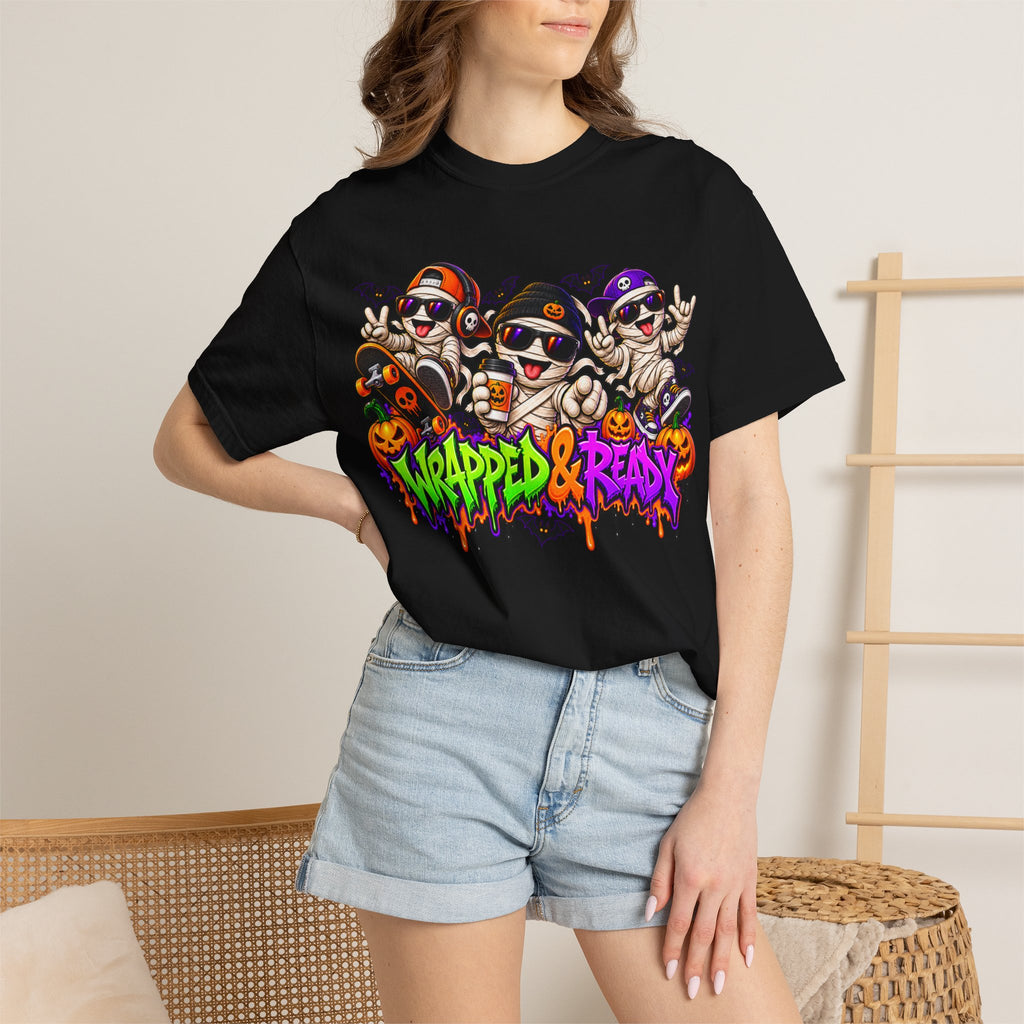 Wrapped & Ready – Halloween Mummy Crew Graphic T-Shirt