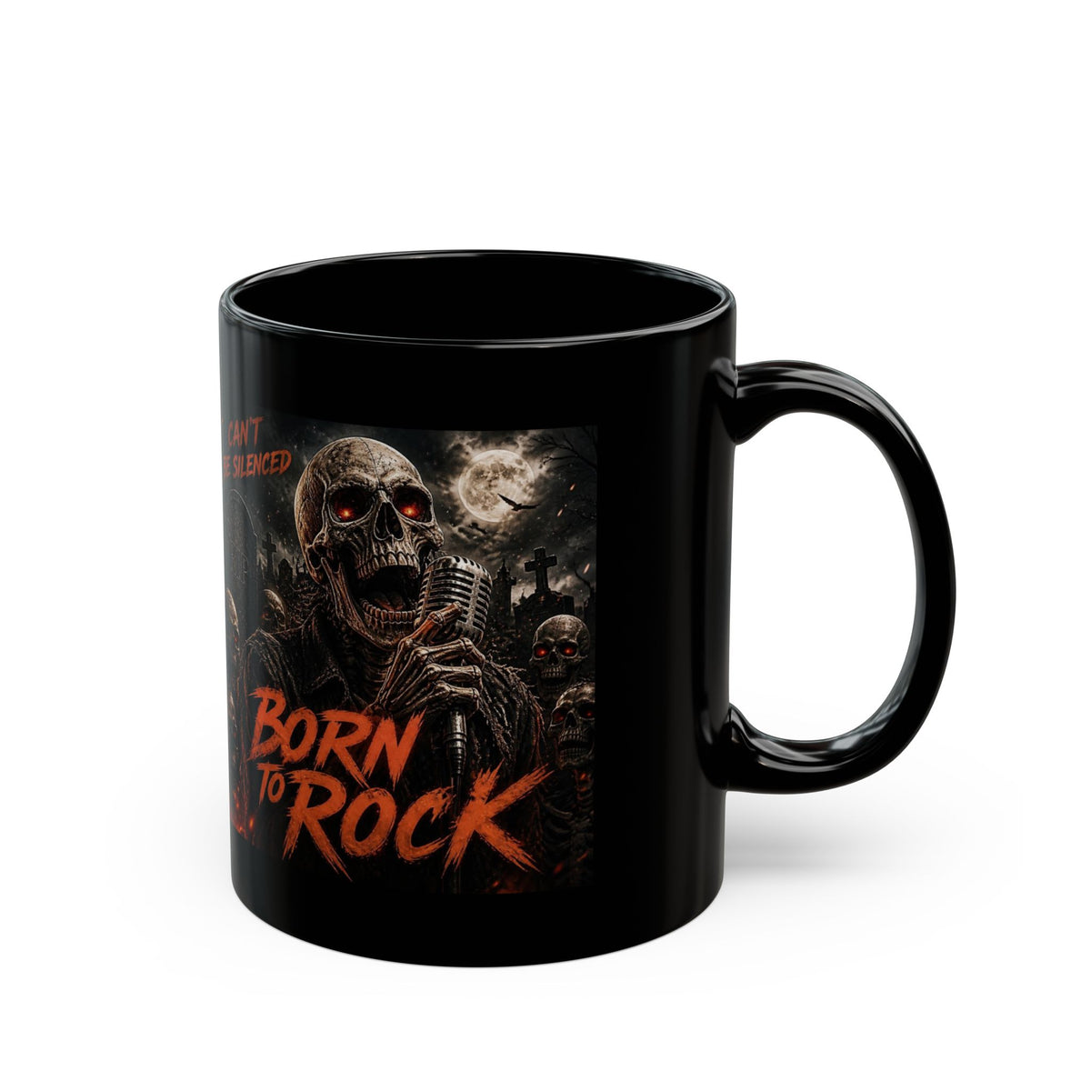Born to Rock Skull Coffee Mug — Gothic Heavy Metal 11oz/15oz Black Mug