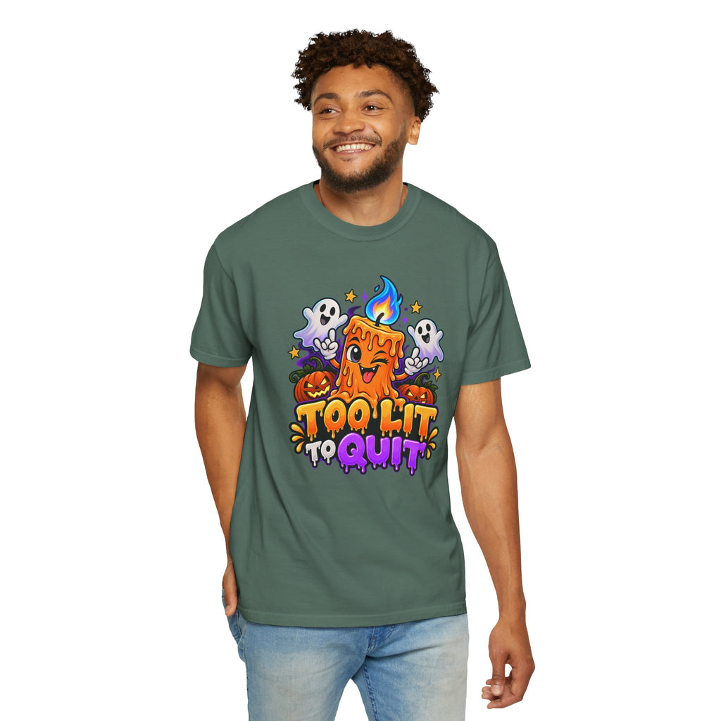 Too Lit to Quit – Funny Halloween Candle T-Shirt