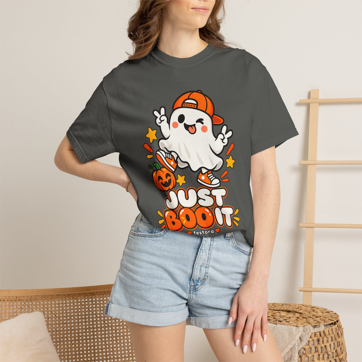Just Boo It Halloween T-Shirt | Cute Skater Ghost Graphic Tee