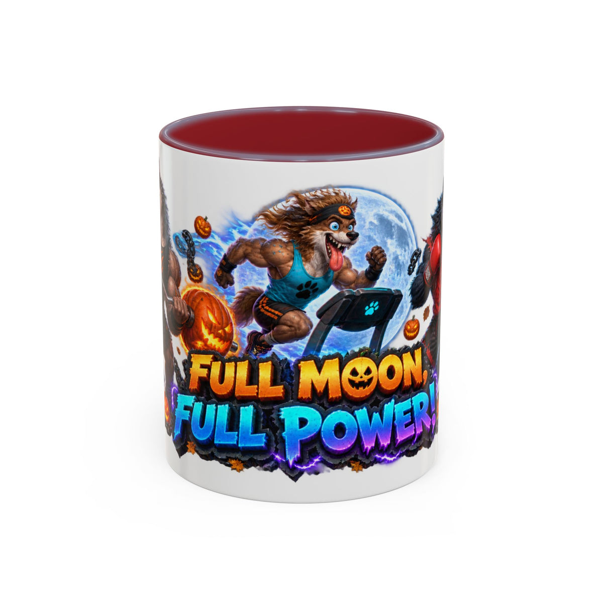 Full Moon Full Power Werewolf Gym Halloween White Mug