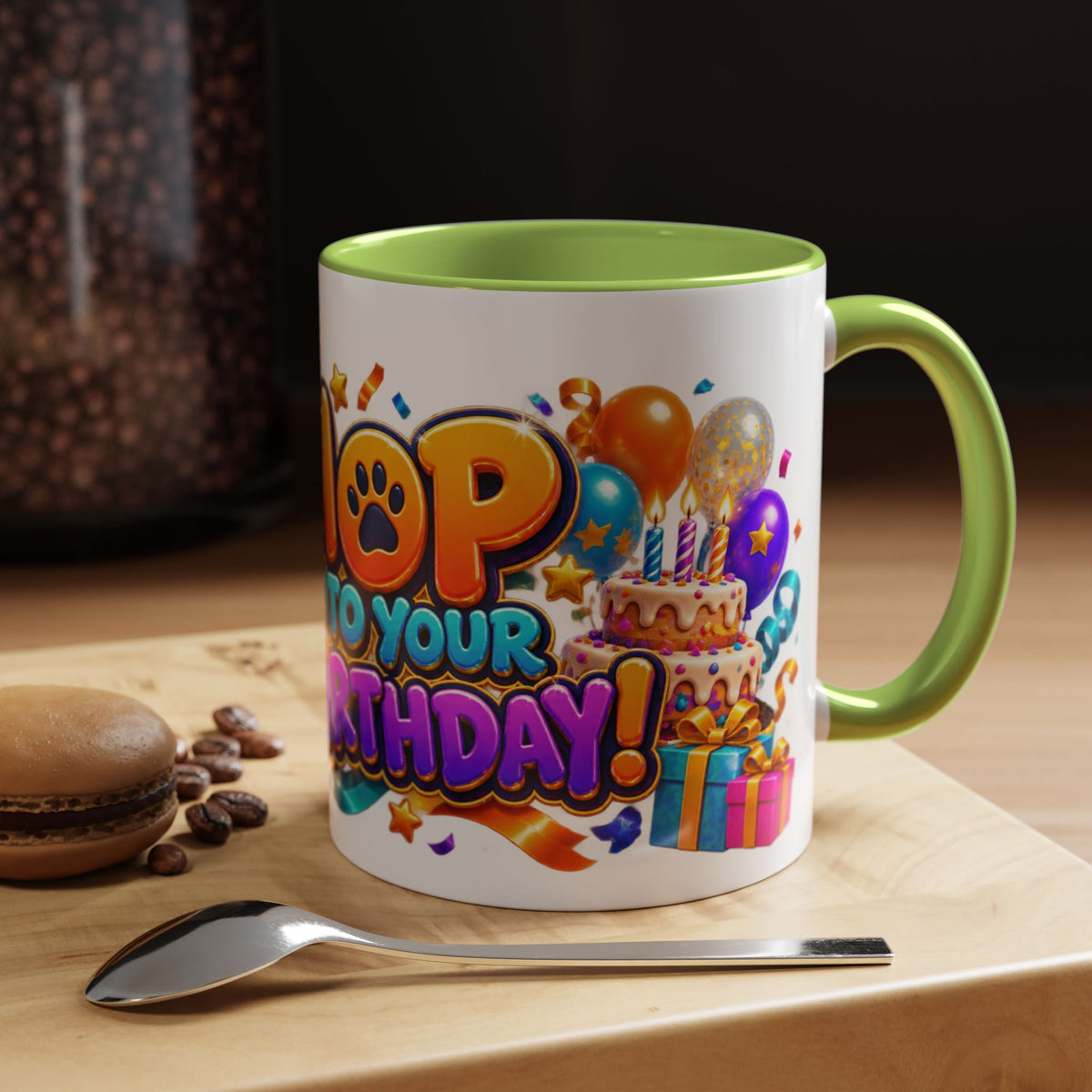 Hop Into Your Birthday White Mug – Cute Kangaroo Birthday Cup, Colorful Fun Party Gift