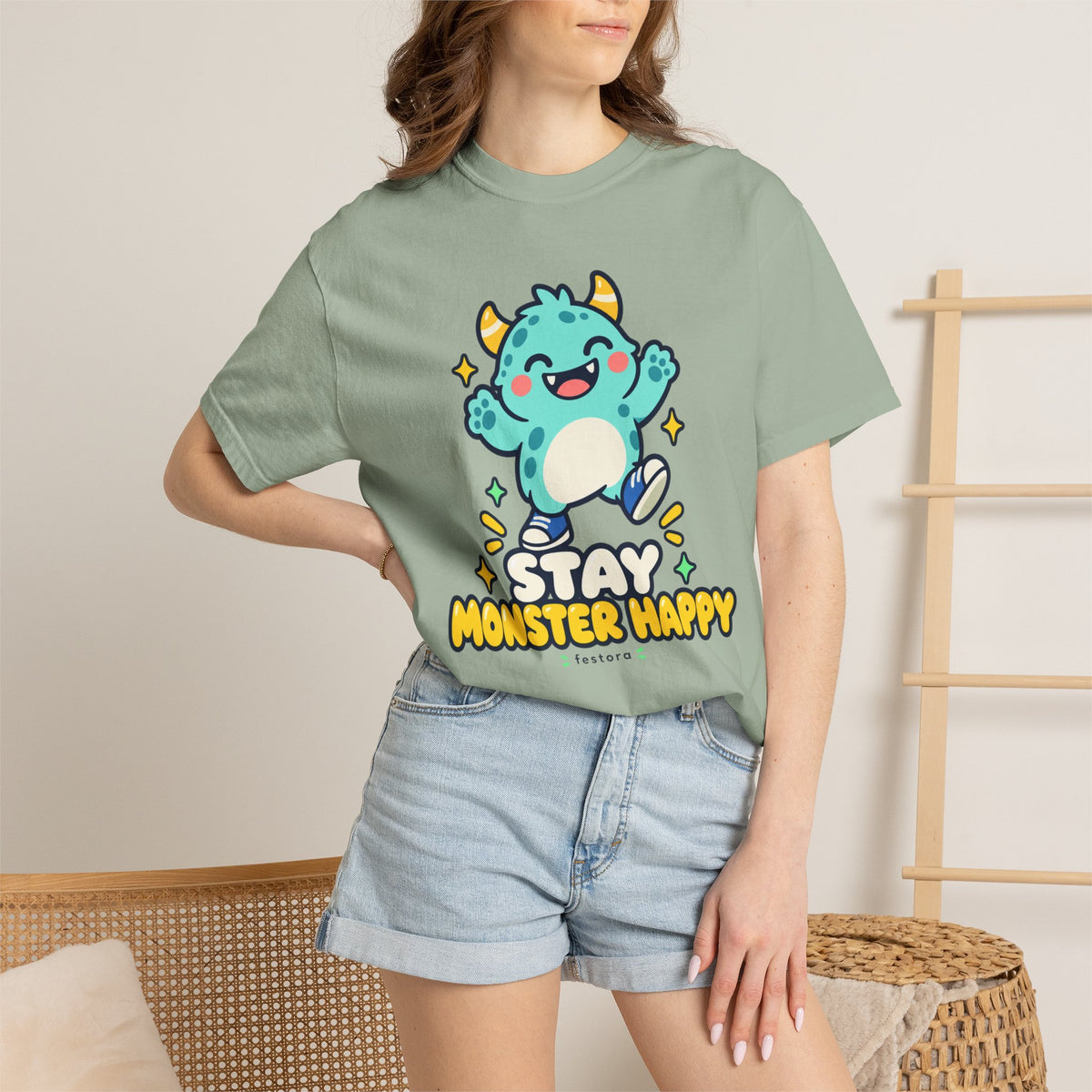 Stay Monster Happy – Cute Monster Graphic T-Shirt