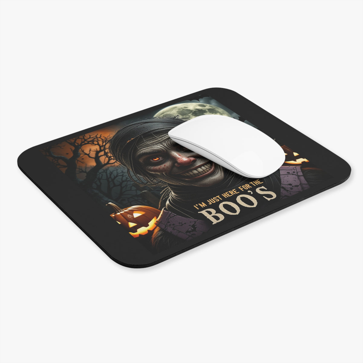 Halloween Creepy Clown Mouse Pad – “I’m Just Here for the Boo’s” Spooky Desk Mat