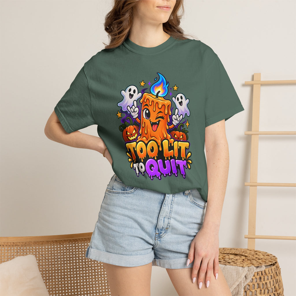 Too Lit to Quit – Funny Halloween Candle T-Shirt