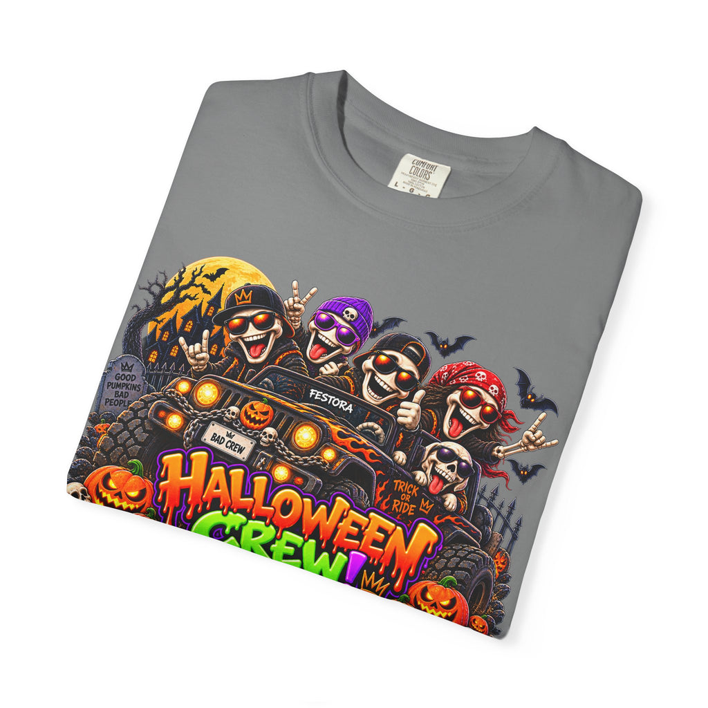Halloween Crew T-Shirt – Skeleton Jeep Spooky Graphic Tee