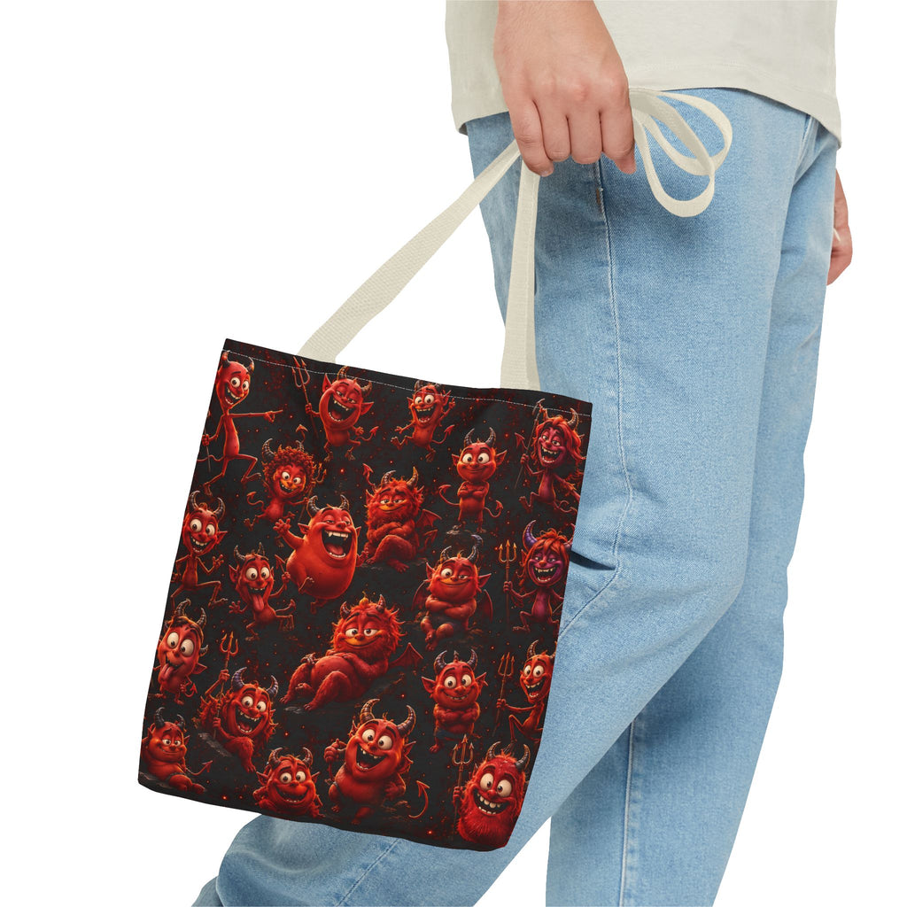 Funny Red Devils Tote Bag - Cute Mischievous Demon All-Over Print