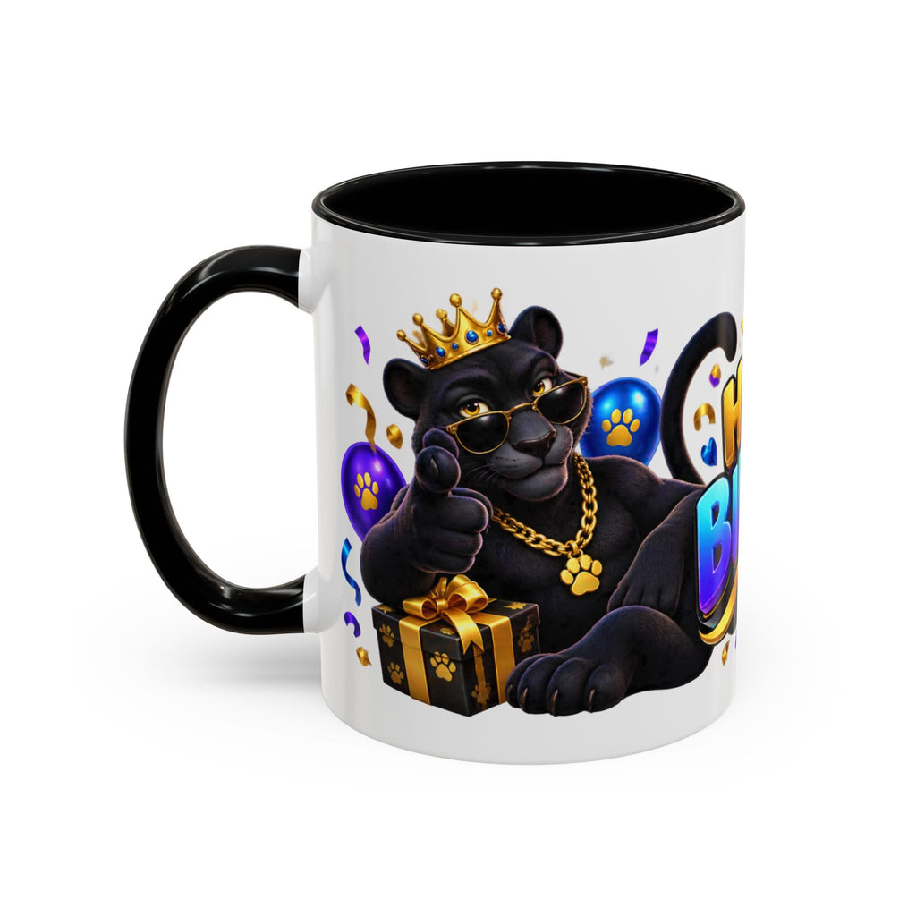 Black Panther Happy Birthday Mug – Purple Blue & Gold Birthday Gift – FestoraShop White Coffee Mug