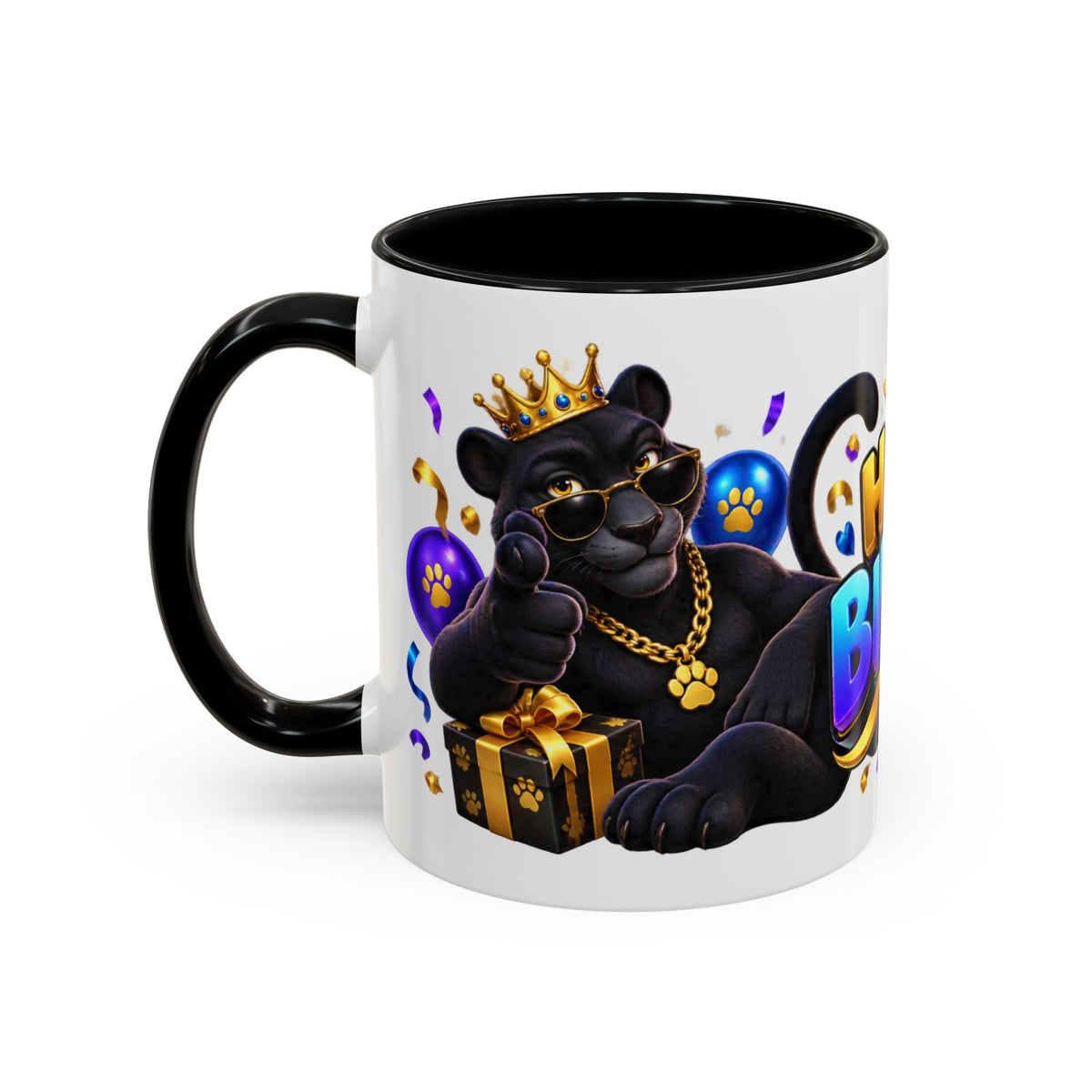 Black Panther Happy Birthday Mug – Purple Blue & Gold Birthday Gift – FestoraShop White Coffee Mug