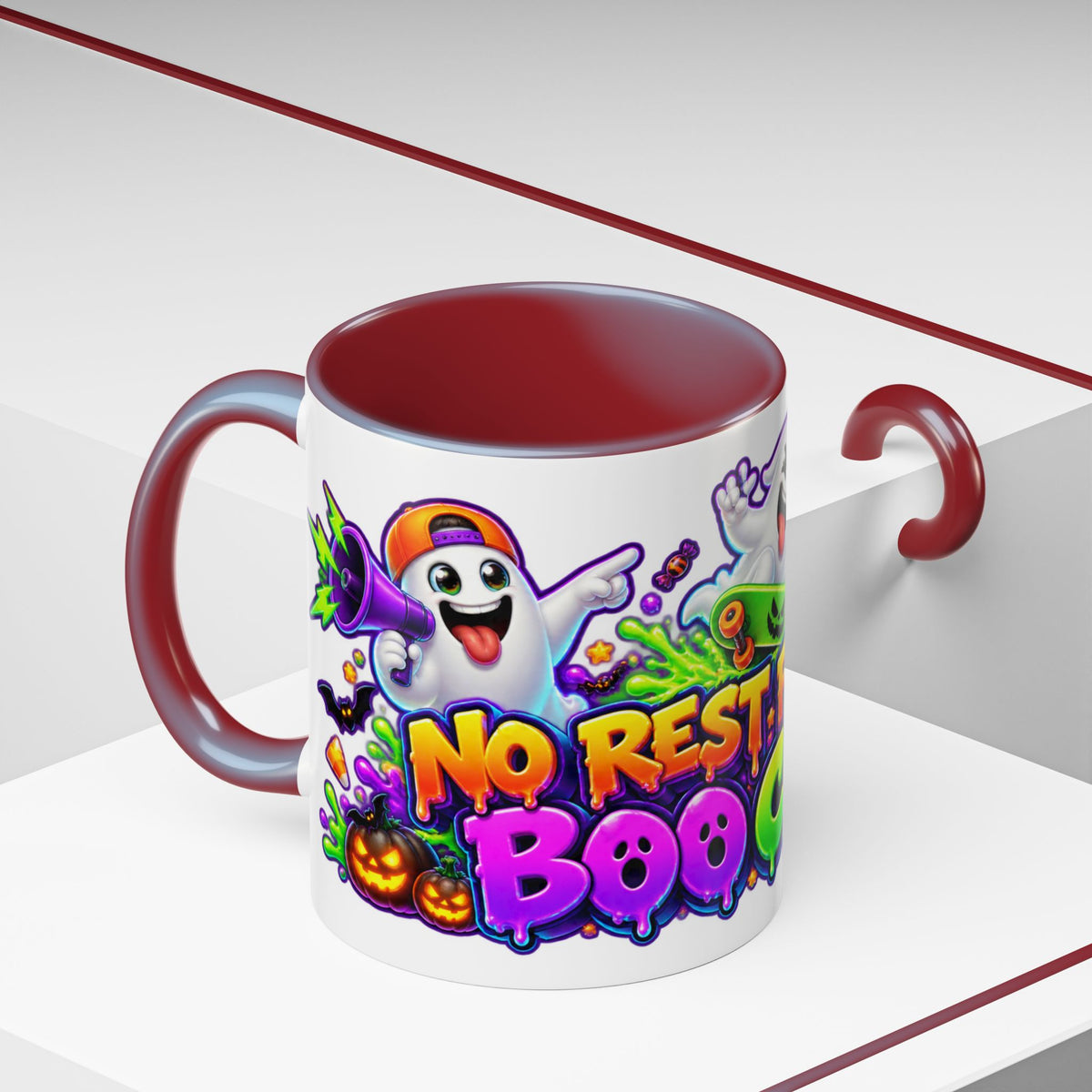 No Rest for the Boo Crew Crazy Ghosts Halloween White Mug