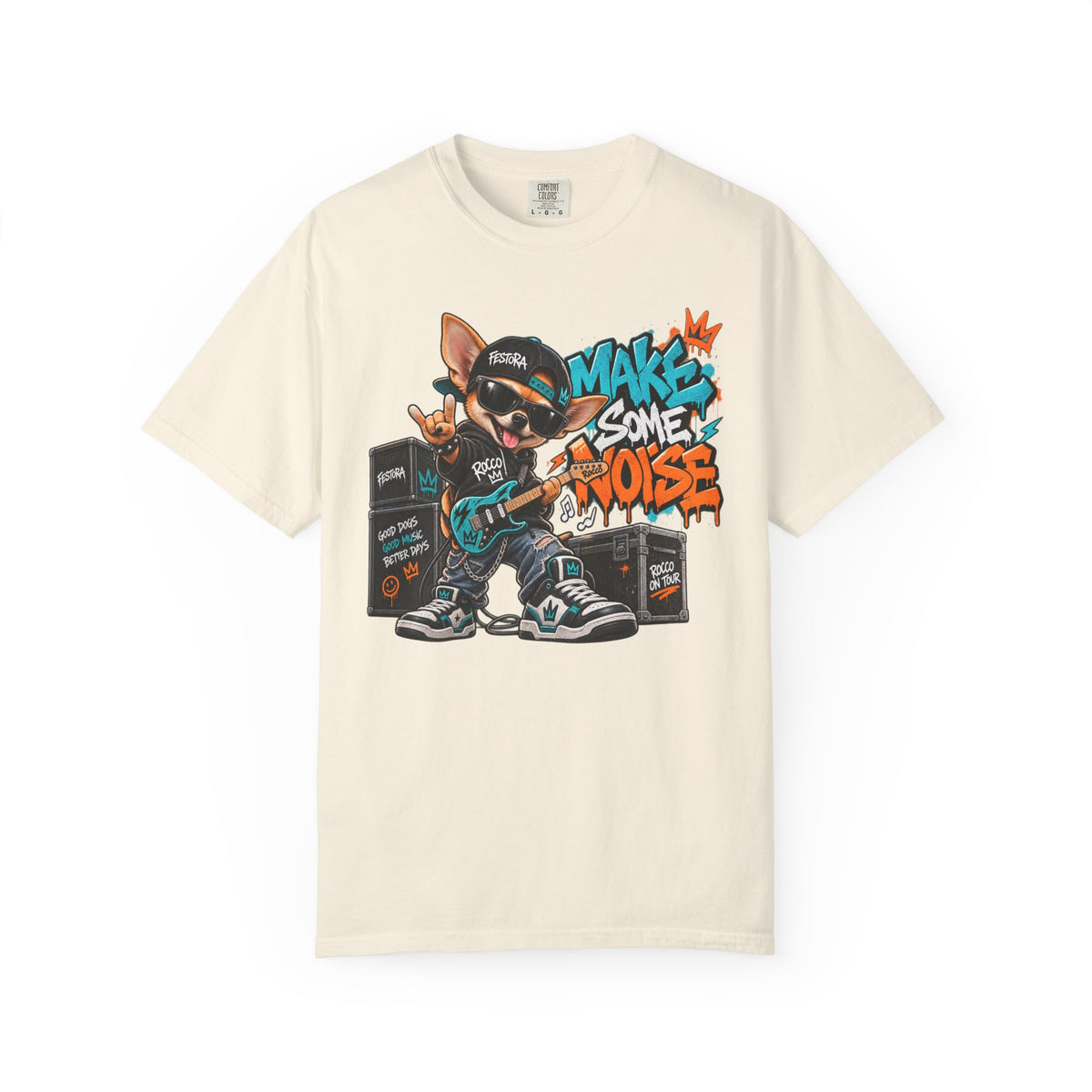 Make Some Noise Rocco Graphic T-Shirt — Streetwear Rock Dog Tee