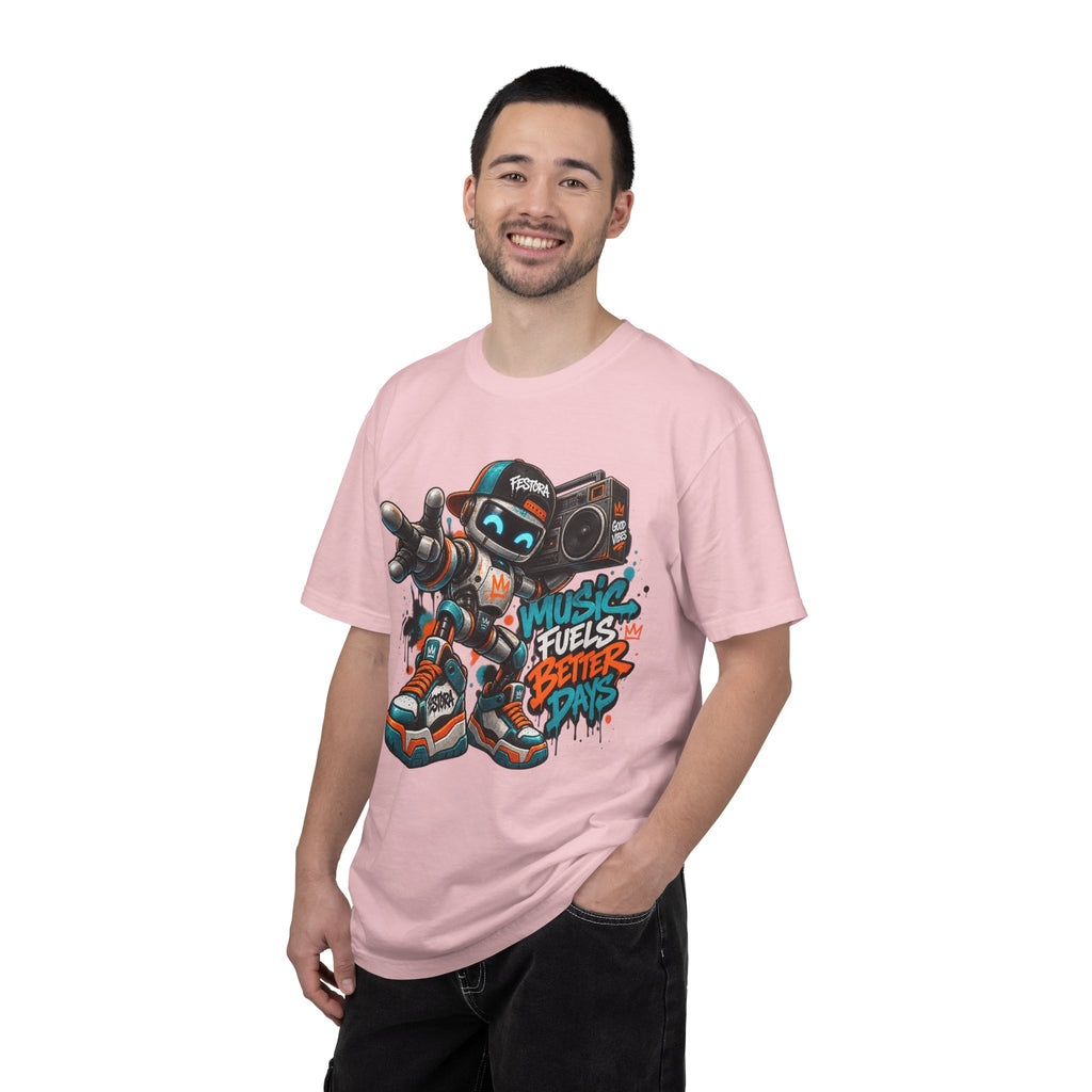 Music Fuels Better Days T-Shirt — Retro Robot Boombox Streetwear