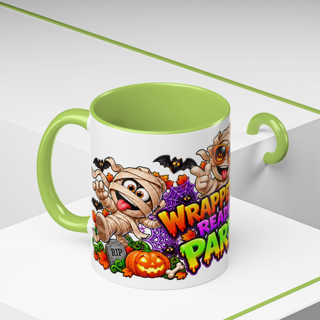 Wrapped Up & Ready to Party White Mug – Funny Mummies & Spooky Party Design