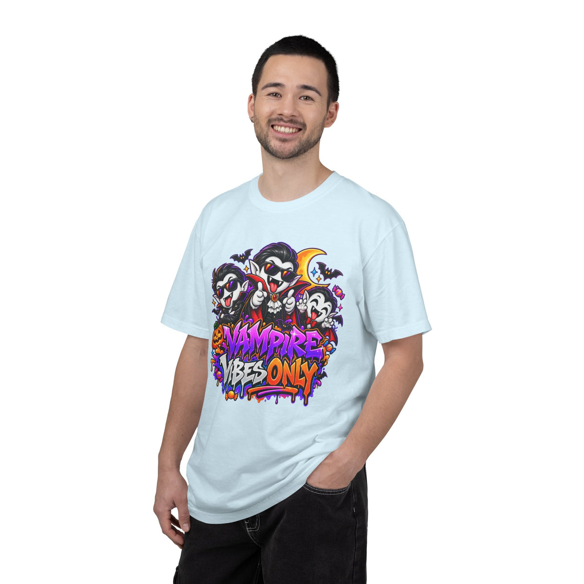 Neon Vampire Vibes Halloween Unisex Garment-Dyed T-Shirt Featuring a Cool Festora Vampire Crew