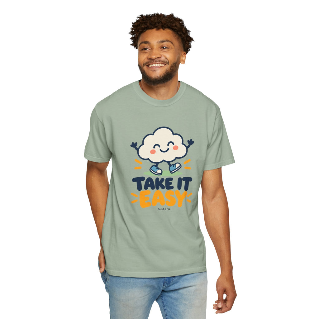Take It Easy – Happy Cloud Graphic T-Shirt | Festora Everyday