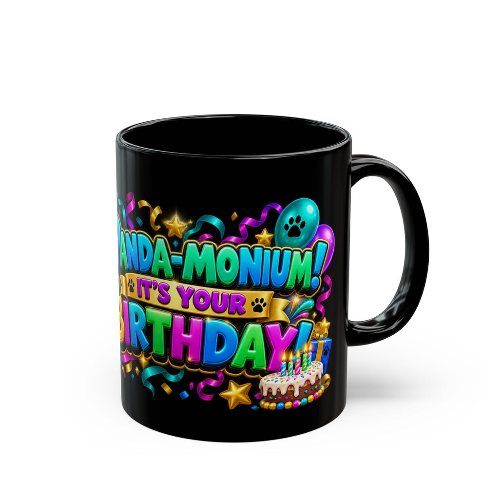 Panda-Monium! It’s Your Birthday Black Mug – Cute Panda Birthday Cup, Colorful Party Gift