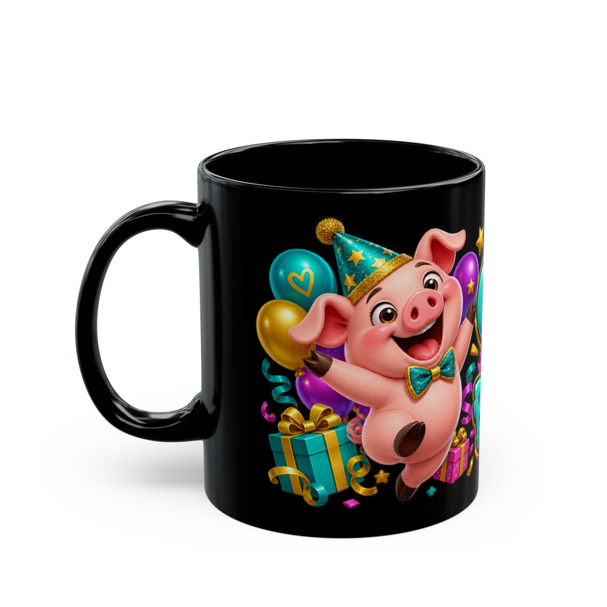 Oink! It’s Your Birthday Black Mug – Funny Pig Birthday Cup, Colorful Party Gift