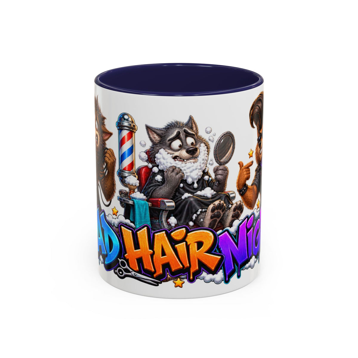 Bad Hair Night Funny Werewolf Barber Halloween White Mug