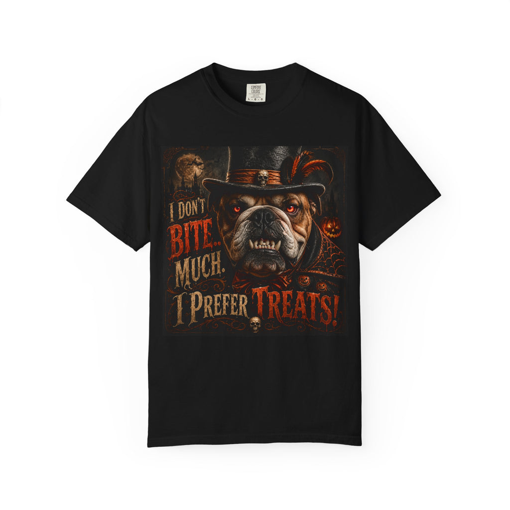 Halloween Bulldog T‑Shirt - "I Don't Bite Much, I Prefer Treats!"
