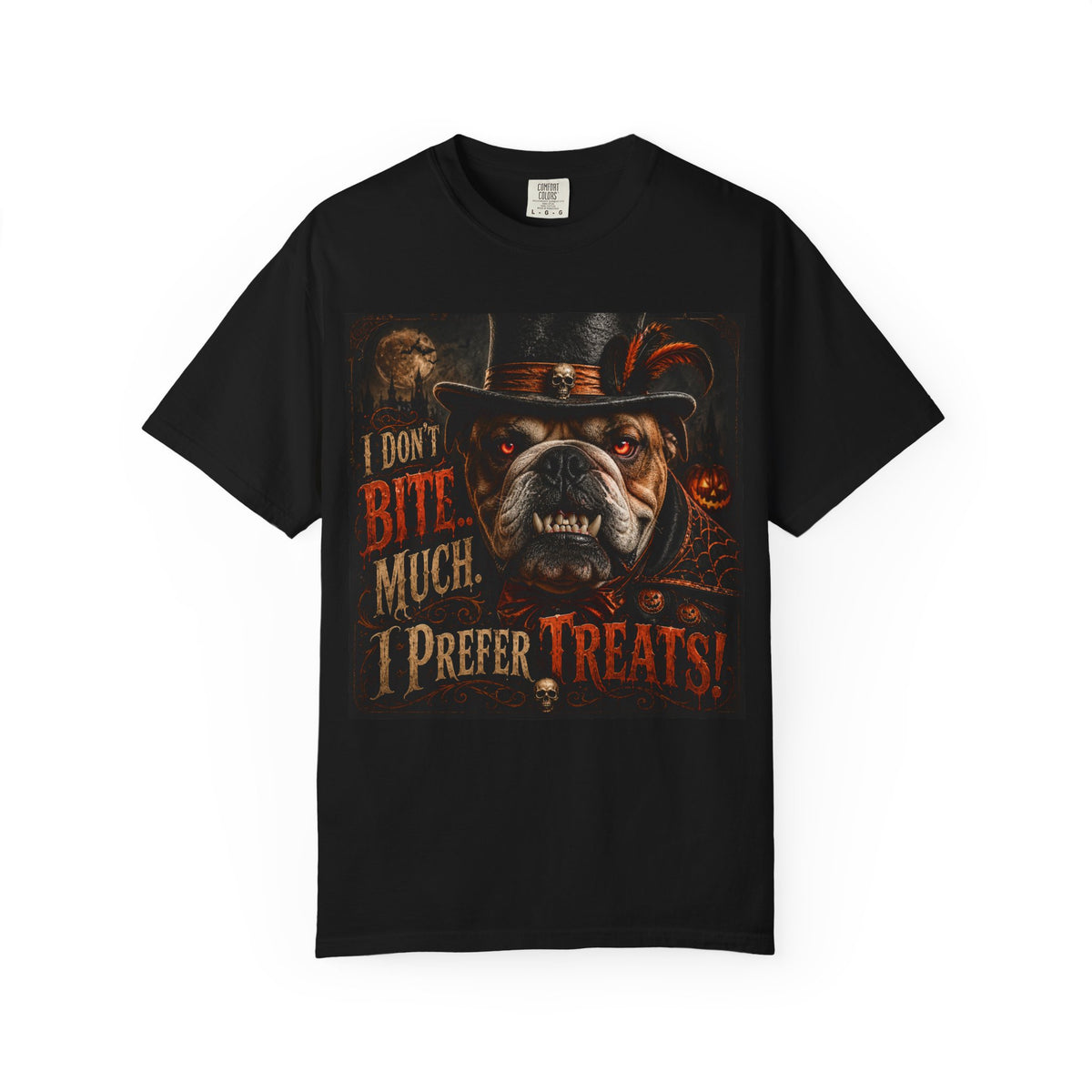 Halloween Bulldog T‑Shirt - "I Don't Bite Much, I Prefer Treats!"