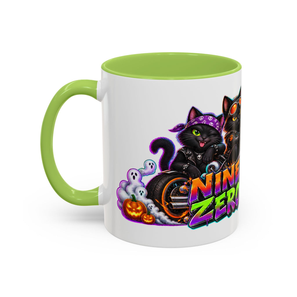 Nine Lives Zero Rules Biker Cats Halloween White Mug