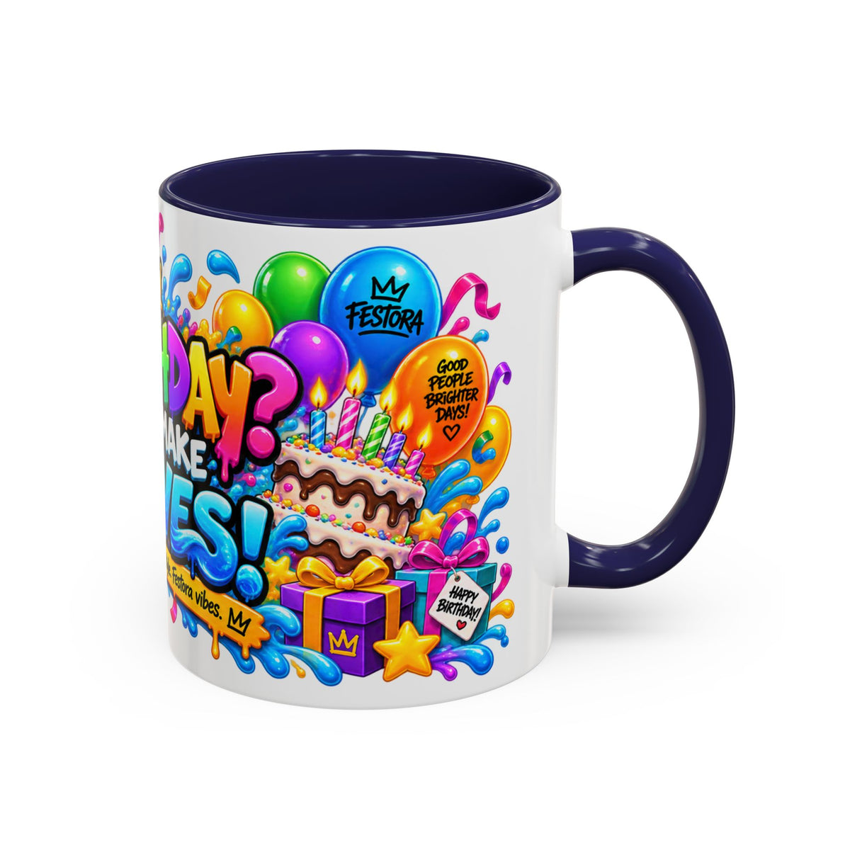 BIRTHDAY? LET’S MAKE WAVES! White Ceramic Mug – Funny Shark Birthday Coffee Cup – Original FestoraShop Design