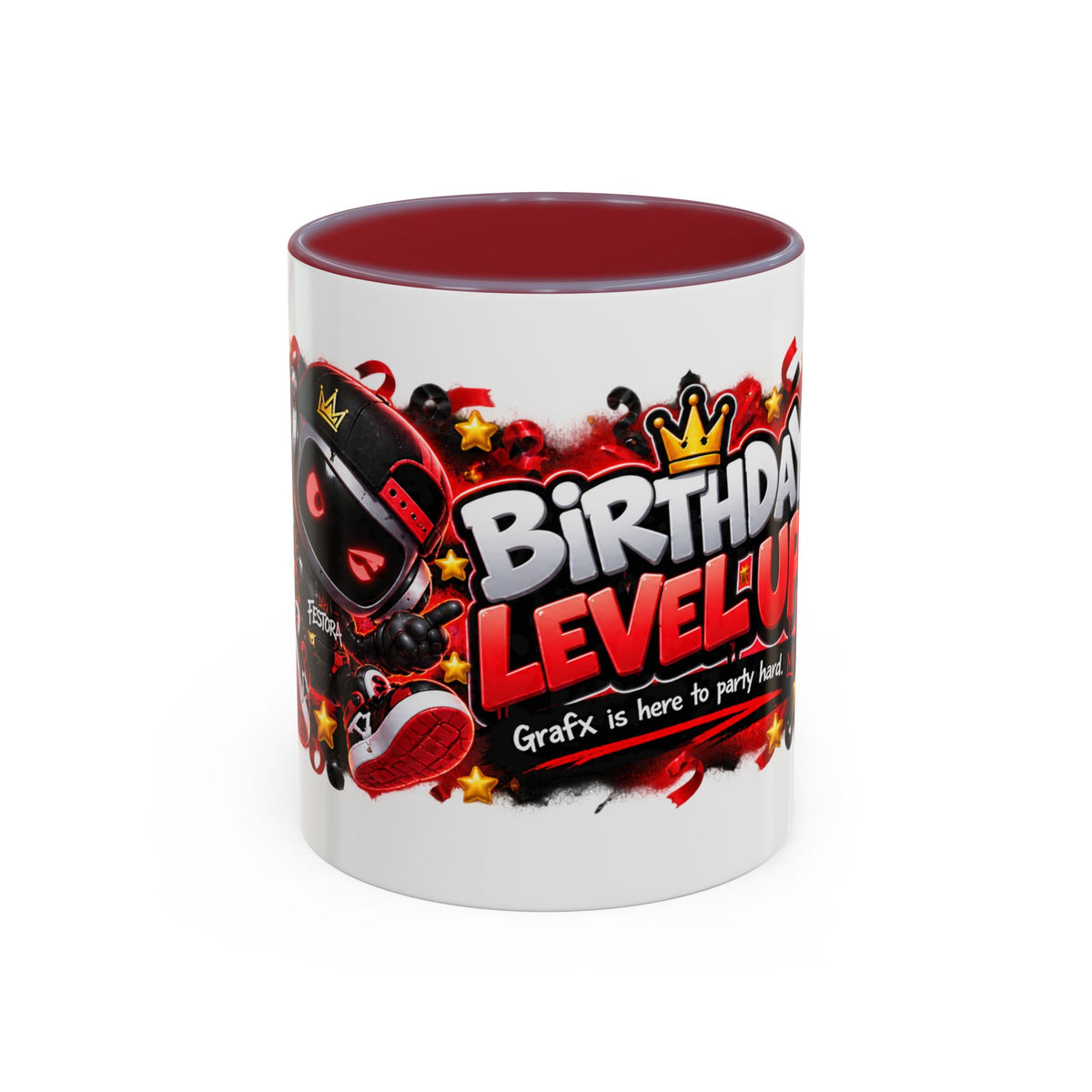Festora Grafx Birthday Mug – Birthday Level Up Robot Coffee Cup