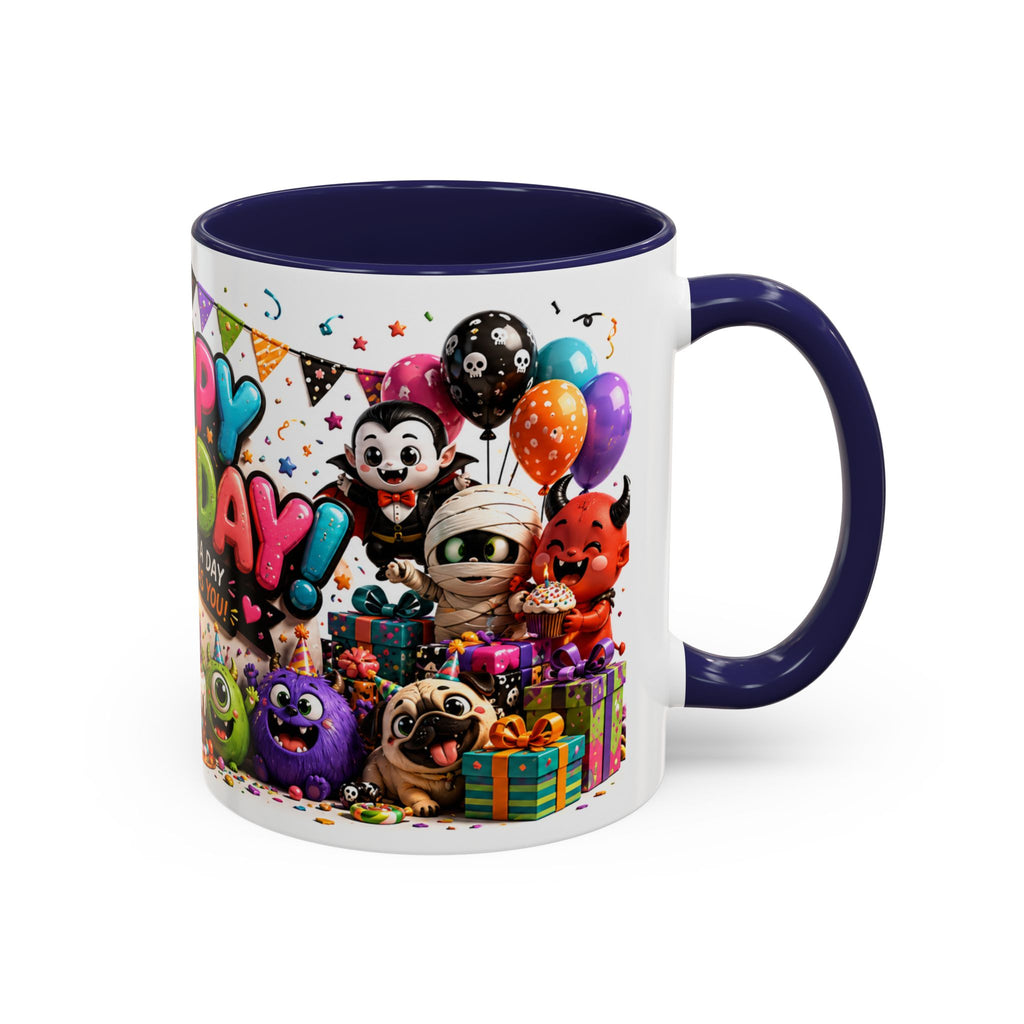 Happy Birthday Accent Coffee Mug — Colorful 3D Birthday Party Design (11/15oz)