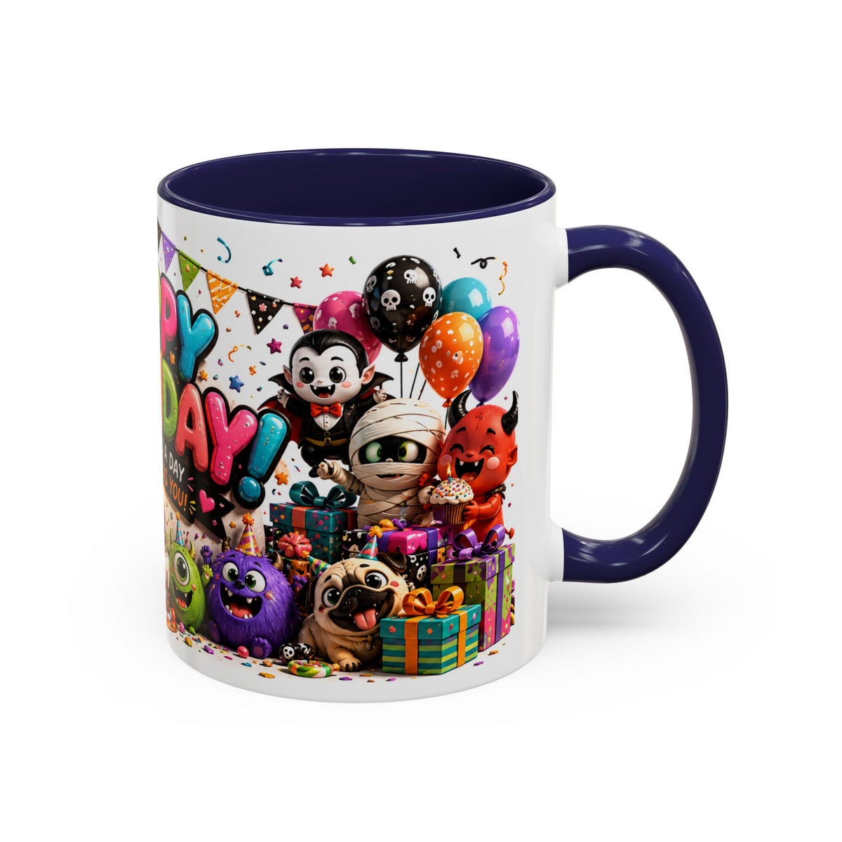 Happy Birthday Accent Coffee Mug — Colorful 3D Birthday Party Design (11/15oz)