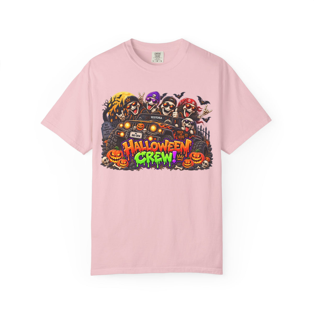 Halloween Crew T-Shirt – Skeleton Jeep Spooky Graphic Tee