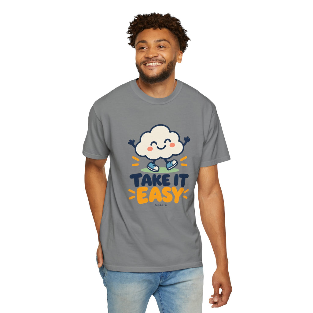 Take It Easy – Happy Cloud Graphic T-Shirt | Festora Everyday