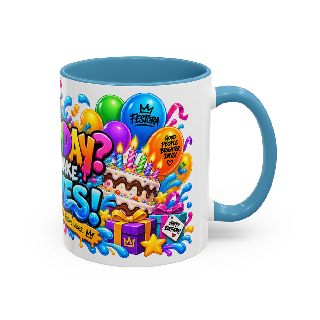 BIRTHDAY? LET’S MAKE WAVES! White Ceramic Mug – Funny Shark Birthday Coffee Cup – Original FestoraShop Design