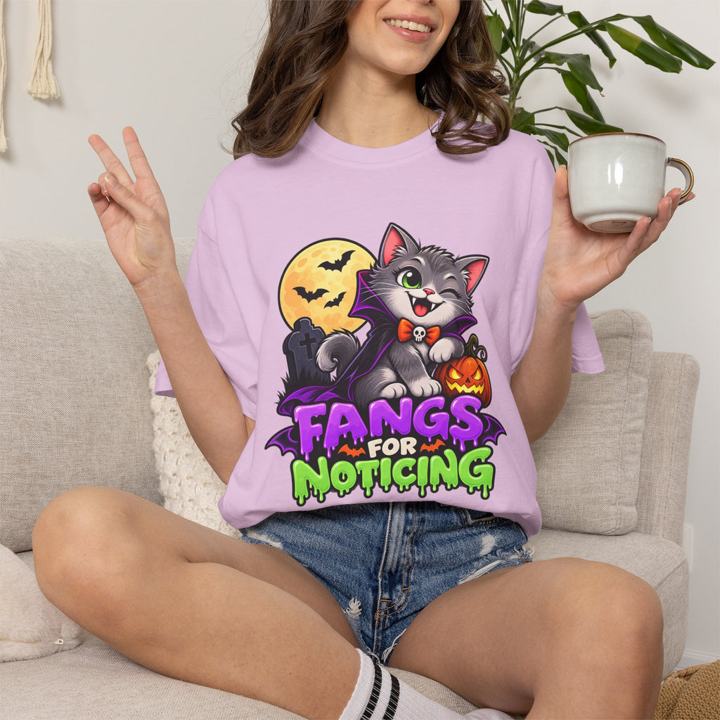 Fangs for Noticing – Cute Vampire Cat Halloween T-Shirt
