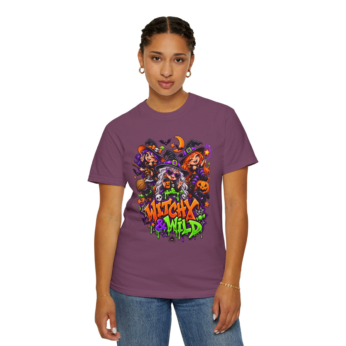 Witchy & Wild – Halloween Witch Crew Graphic T-Shirt