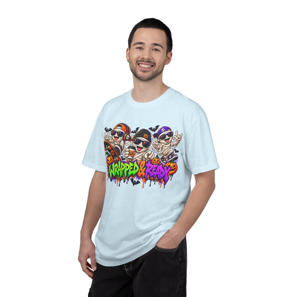 Wrapped & Ready – Halloween Mummy Crew Graphic T-Shirt