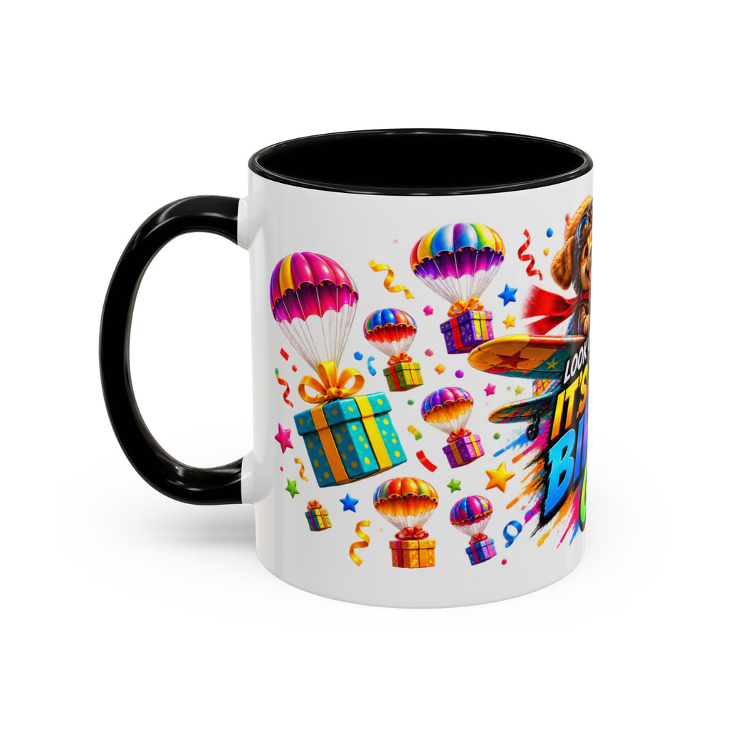 Birthday Gifts Coffee Mug — "It's Raining Birthday Gifts!" Colorful Accent Mug