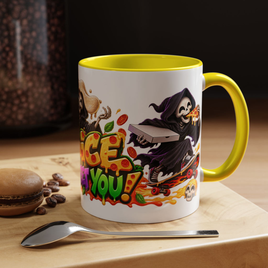 Slice to Meet You Funny Grim Reaper Pizza Halloween White Mug