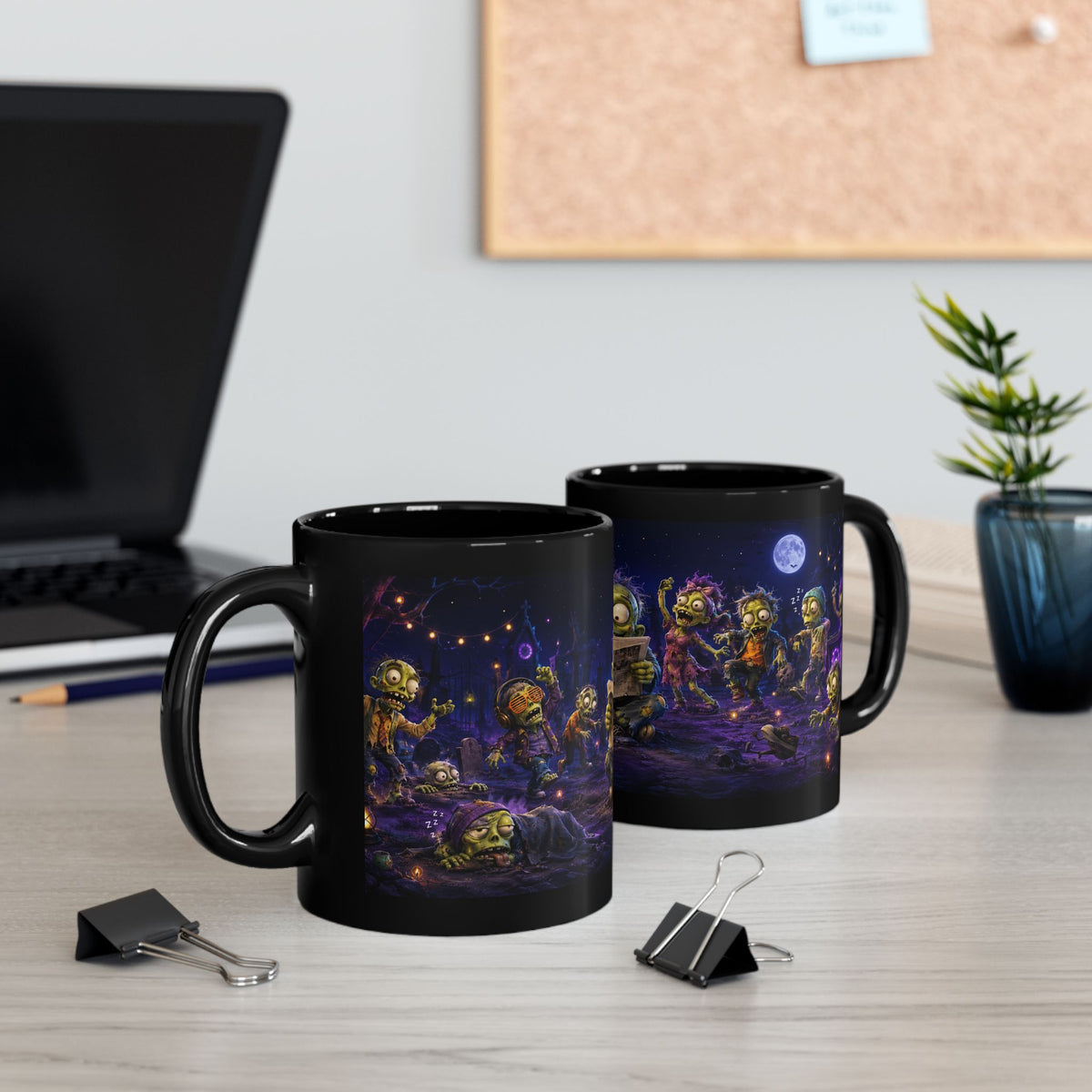 Funny Zombie Night Black Mug — Cute Moonlit Halloween Coffee Cup (11oz/15oz)