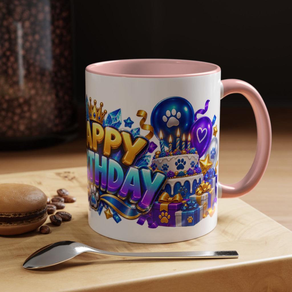 White Wolf Happy Birthday Mug – Blue Purple & Gold Birthday Gift – FestoraShop White Coffee Mug