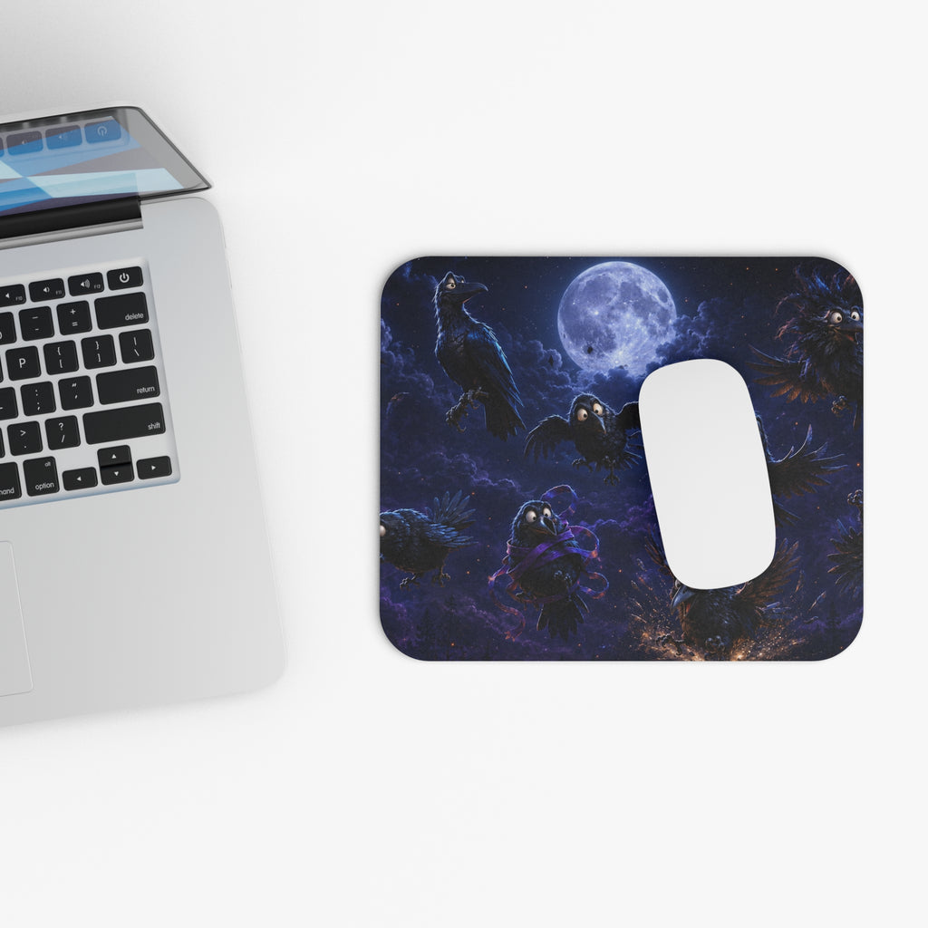 Raven Moon Mouse Pad — Playful Midnight Bird Design