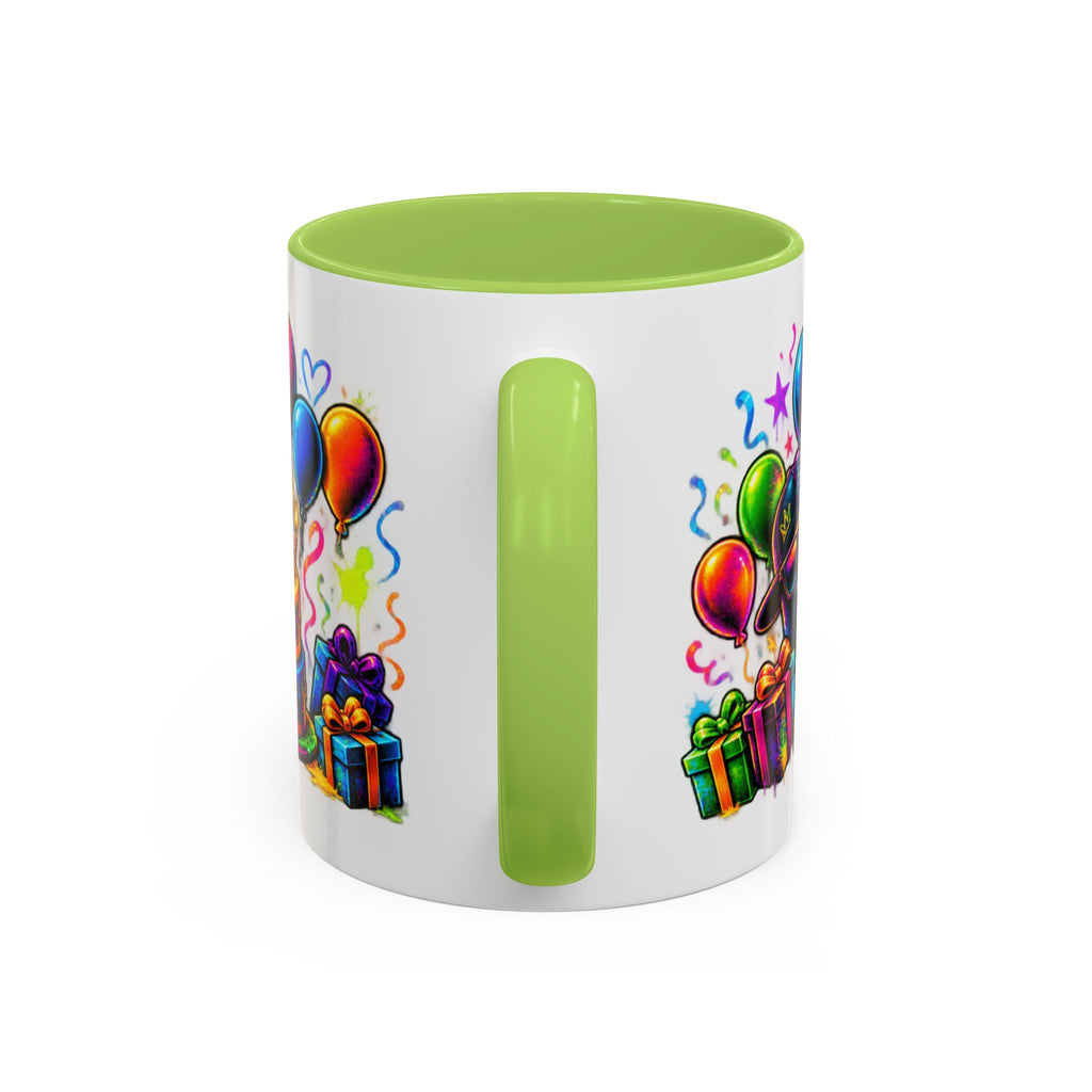 Happy Birthday Accent Coffee Mug – Colorful Graffiti Cake & Balloons (11/15oz)