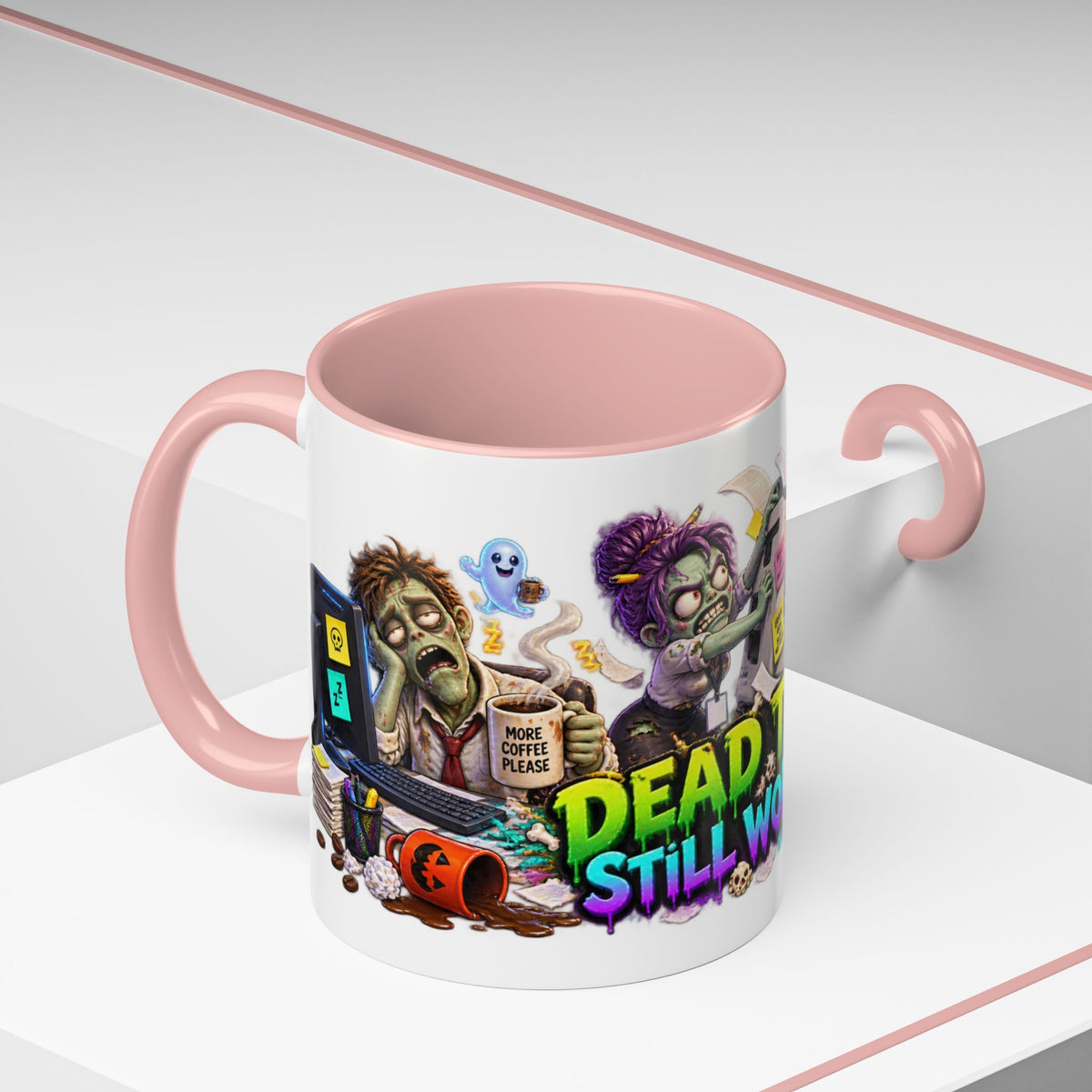 Dead Tired Still Working Zombie Office Halloween White Mug