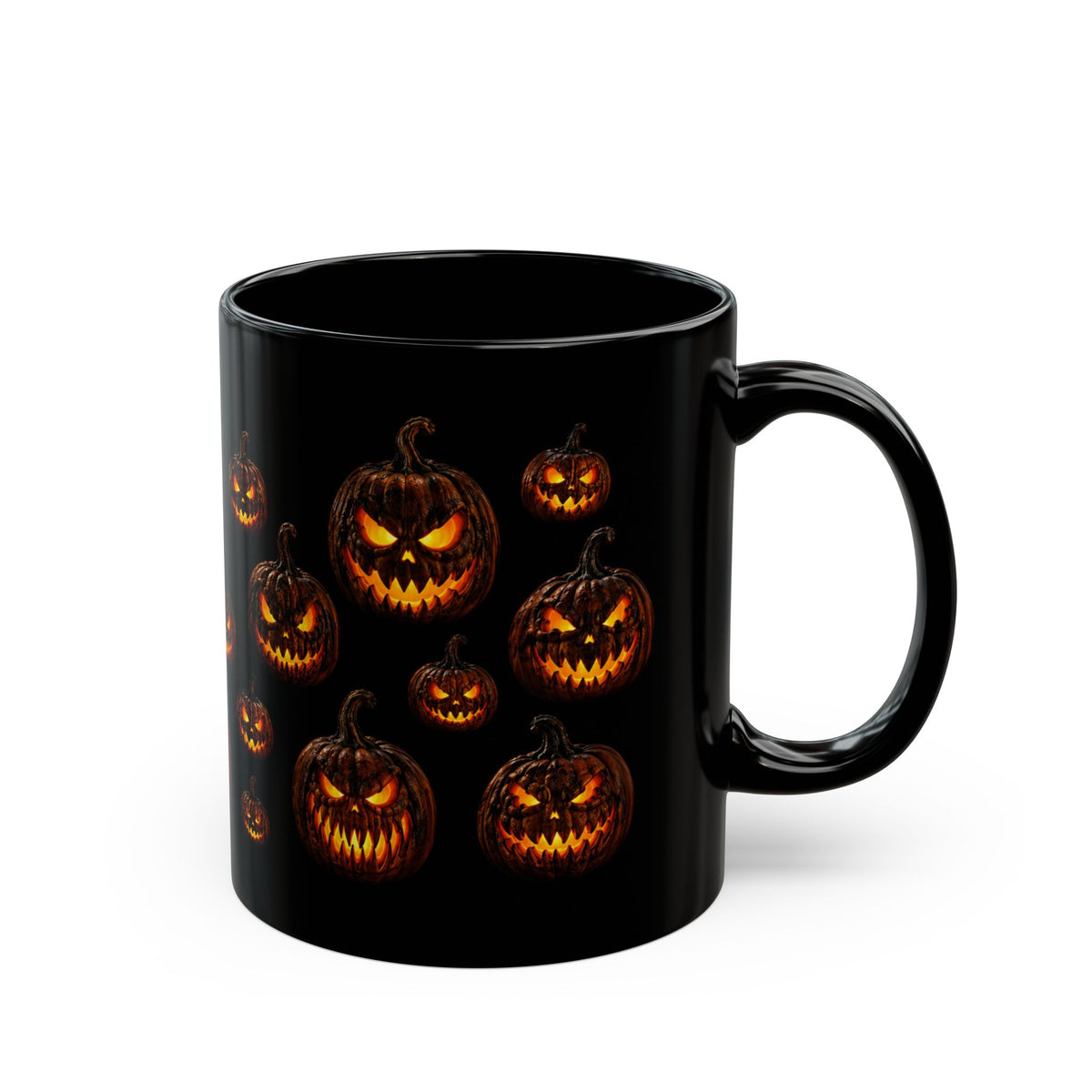 Glowing Evil Jack-O'-Lantern Black Mug - Halloween Pumpkin Wraparound Design (11oz, 15oz)