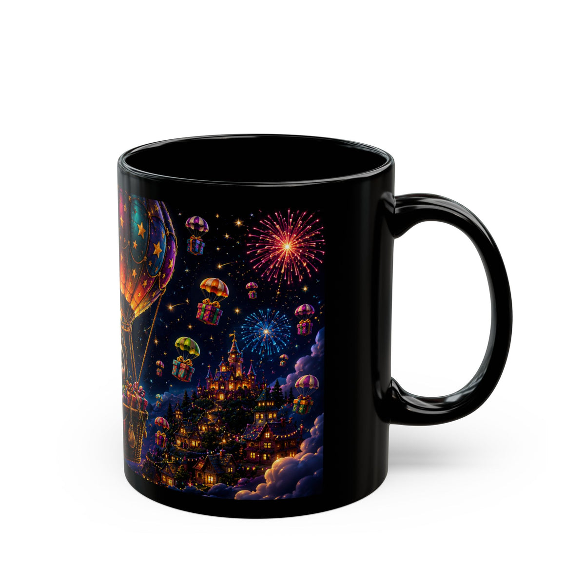 Birthday Hot Air Balloon Sloth Black Coffee Mug (11oz, 15oz)