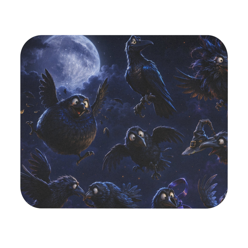 Moonlit Ravens Mouse Pad - Playful Night Sky Bird Design