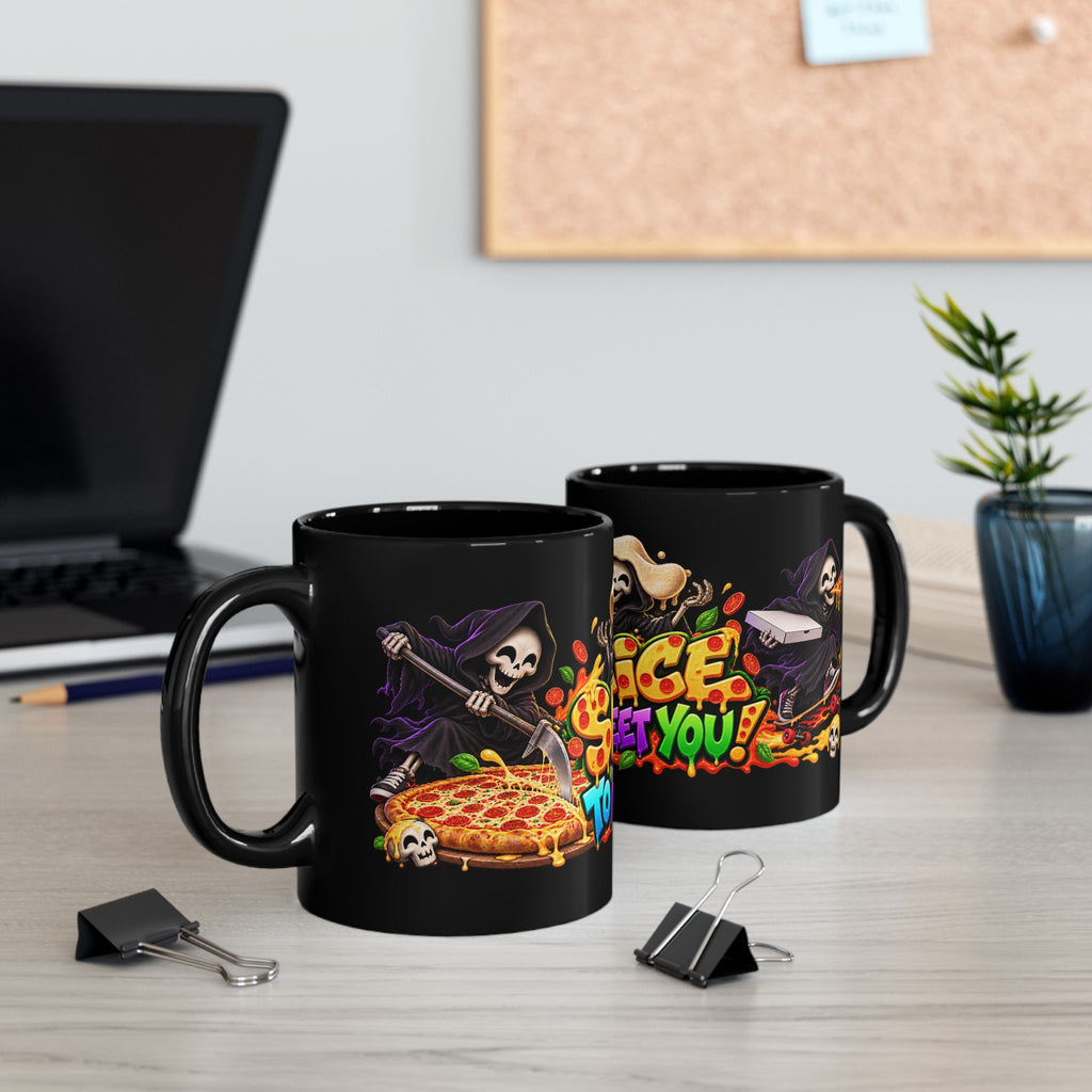 Slice to Meet You Funny Grim Reaper Pizza Halloween Black Mug