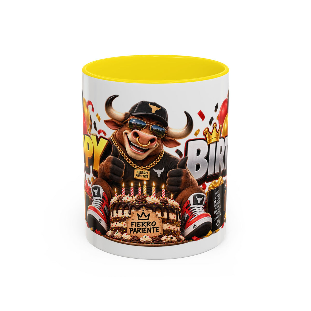 Happy Birthday Bull Mug – Colorful 3D Birthday Gift – White Coffee Mug