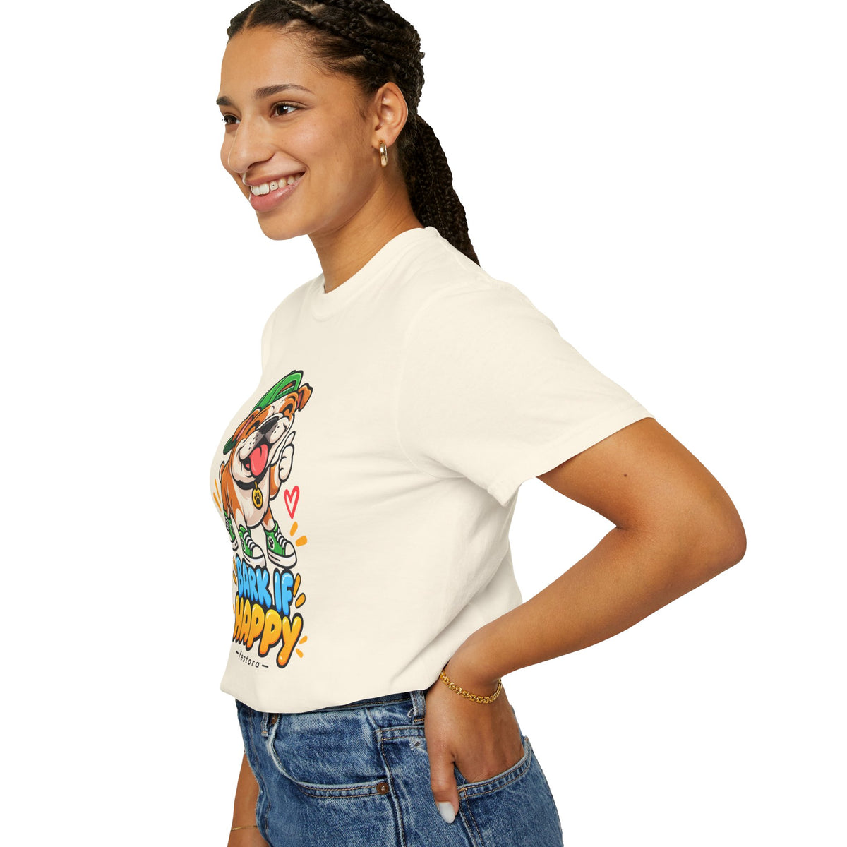 Bark If Happy – Cute Bulldog Graphic T-Shirt