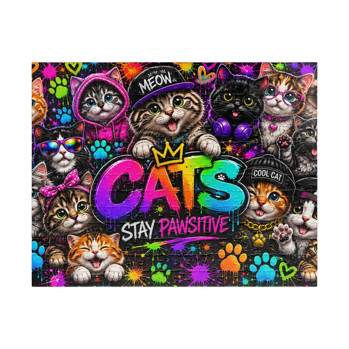 Cats Stay Pawsitive Jigsaw Puzzle — Colorful Cute Cat Collage (110/252)